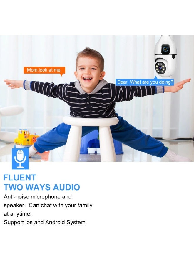 CRONY Y27 1080P Smart Security Bulb Camera with WiFi, Dual Lens, 350° Horizontal & 90° Vertical, Color Night Vision, Two-Way Audio, Motion Detection, TF Card & Cloud Storage, App Compatible. Suitable for home/baby/pet/burglar protection home security monitoring camera. - Image 3